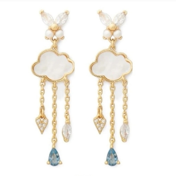 🔹️Kate Spade 🔹️ Mother Of Pearl Drip Chain Wishes Cloud Drop Earrings - Picture 1 of 6
